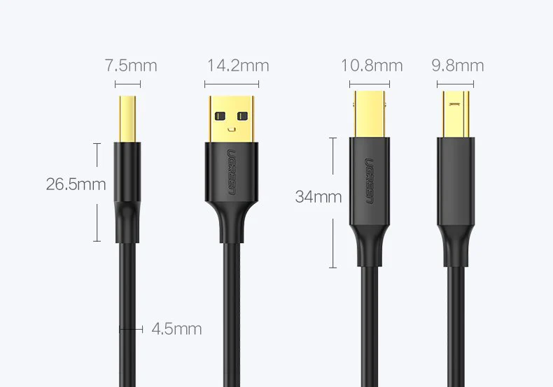 UGreen USB 2.0 AM To BM Print Cable 1.5m (Black) (US135/10350) - Image 3