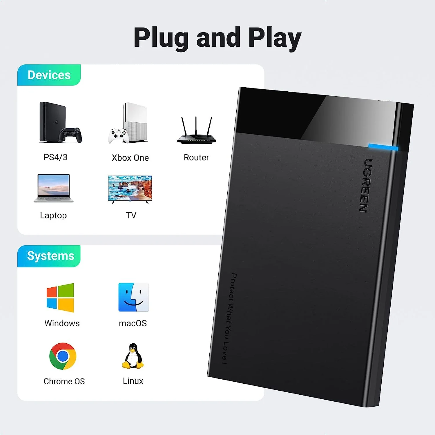 UGreen USB 3.0 HDD Enclosure With USB 3.0 Cable (Black) (US221/30848) - Image 3