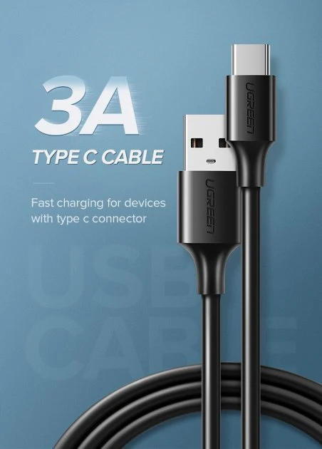 Ugreen USB-A 2.0 To USB-C Cable Nickel Plating 0.25M (Black) (US287/60114) - Image 3