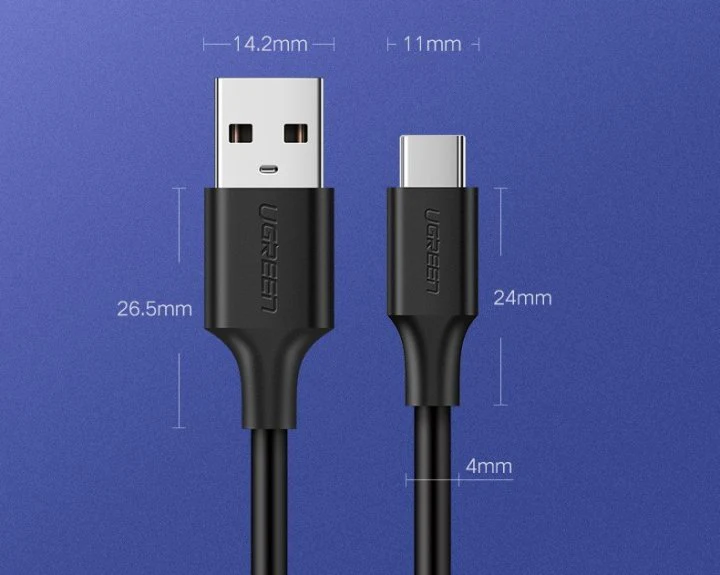 Ugreen USB-A 2.0 To USB-C Cable Nickel Plating 0.25M (Black) (US287/60114) - Image 4