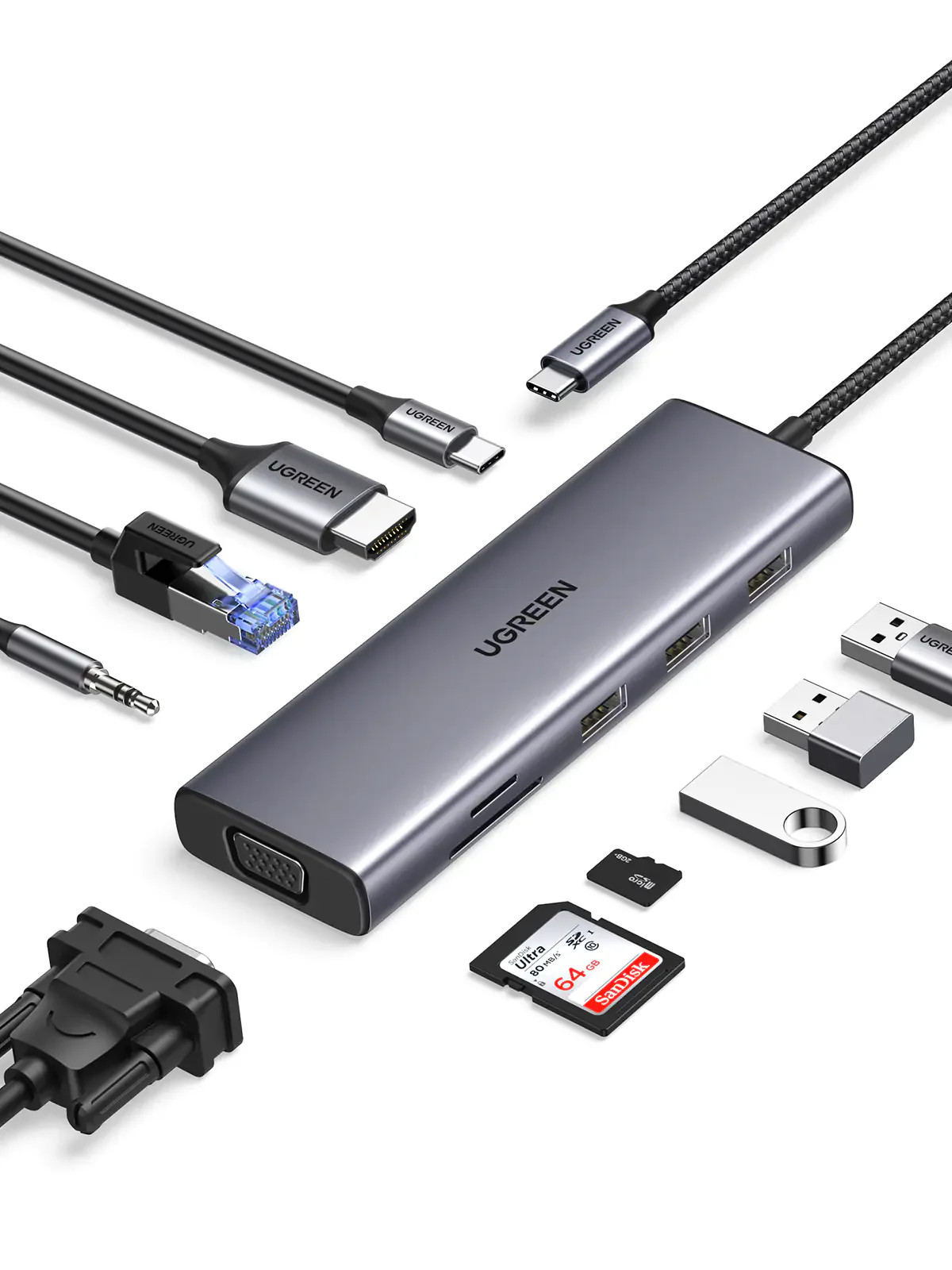 UGreen USB-C 10-In-1 Multifunction Adapter - 15cm (CM498/15601) - Image 2