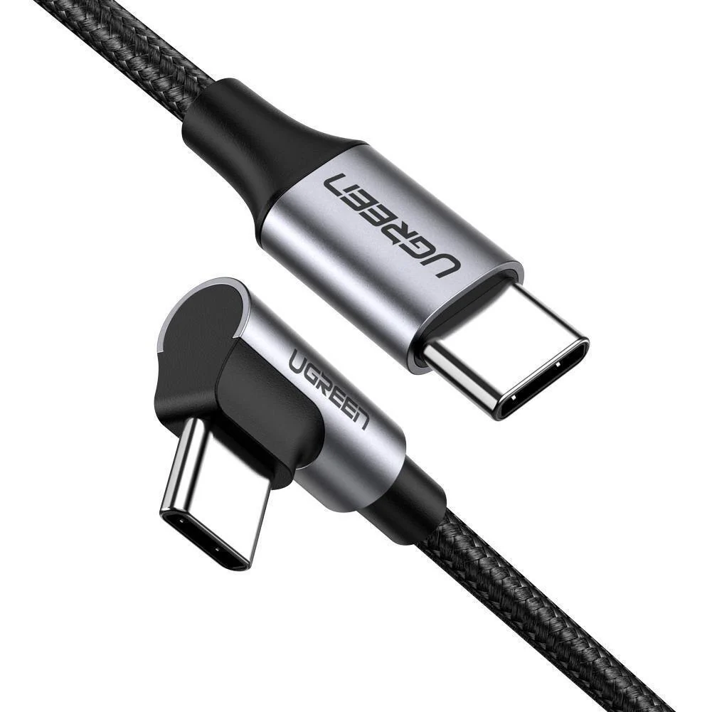 UGreen USB-C 2.0 Male To Angled USB-C 2.0 Male 3A Data Cable (Black) (2M, 3M) (US255/50125, US255/80714) - Image 2