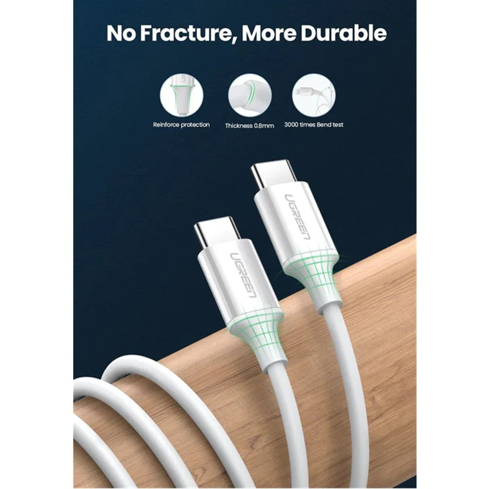 Ugreen USB-C 2.0 Male To USB-C 2.0 Male 3A Data Cable - 1M (White) (US264/60518) - Image 5