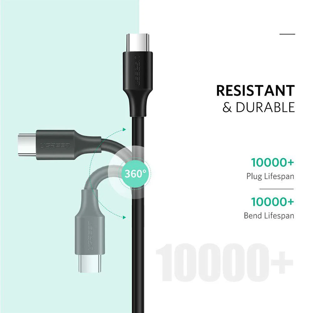 UGreen USB-C 2.0 Male To USB-C 2.0 Male 3A Data Cable - 2m, 3m (Black) (US286/10306, US286/60788) - Image 5