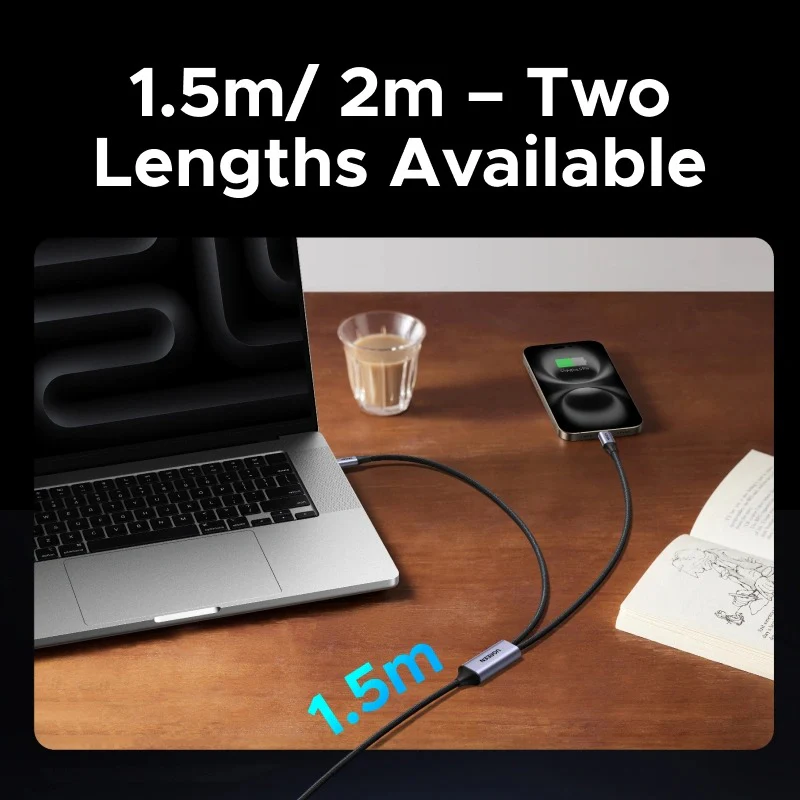 Ugreen USB-C 2-in-1 Universal 5A/140W PD Fast Charging Braided Cable - 2m (Space Gray) (L533/75733) - Image 7