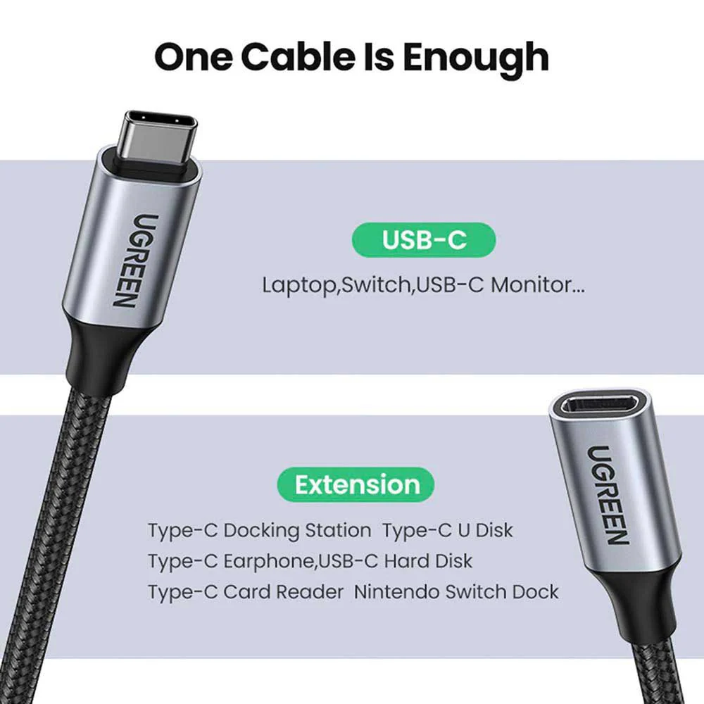 UGreen USB-C 3.1 Extension Cable 1m (Dark Gray) (US372/30205) - Image 4