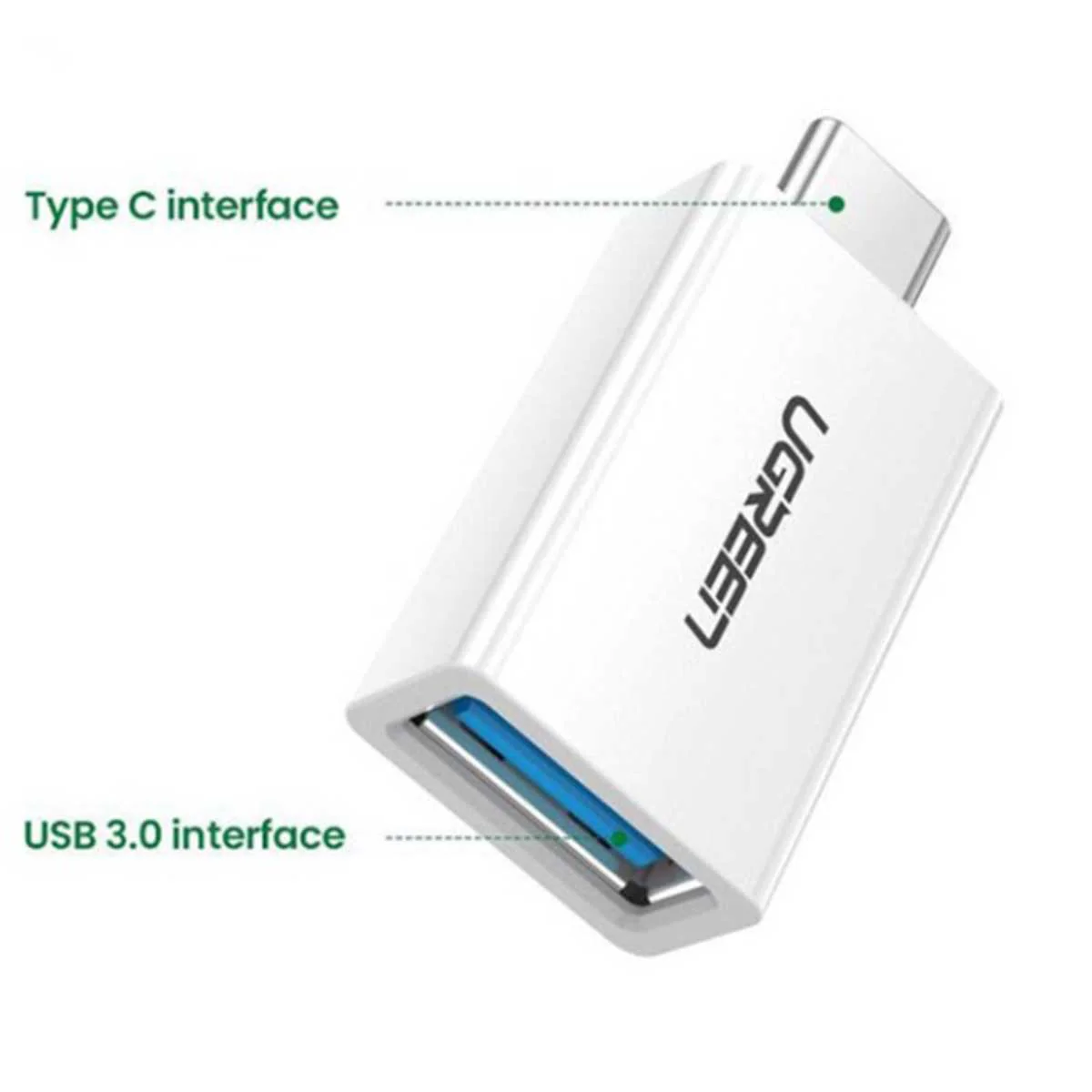UGreen USB-C 3.1 Male To USB 3.0 A Female OTG Adapter (White) (US173/30155) - Image 4