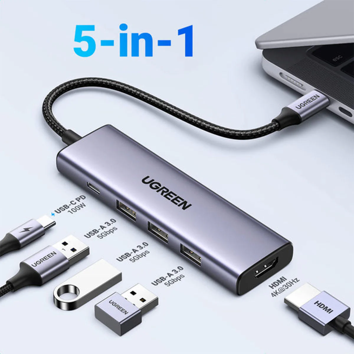 UGreen USB-C 5-In-1 Multifunction Adapter - 15cm (CM511/15596) - Image 6