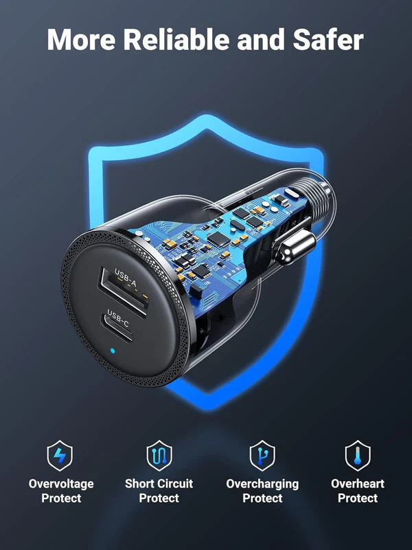 UGreen USB-C PD + USB-A 63W Fast Car Charger (Black) (CD239/90645) - Image 6