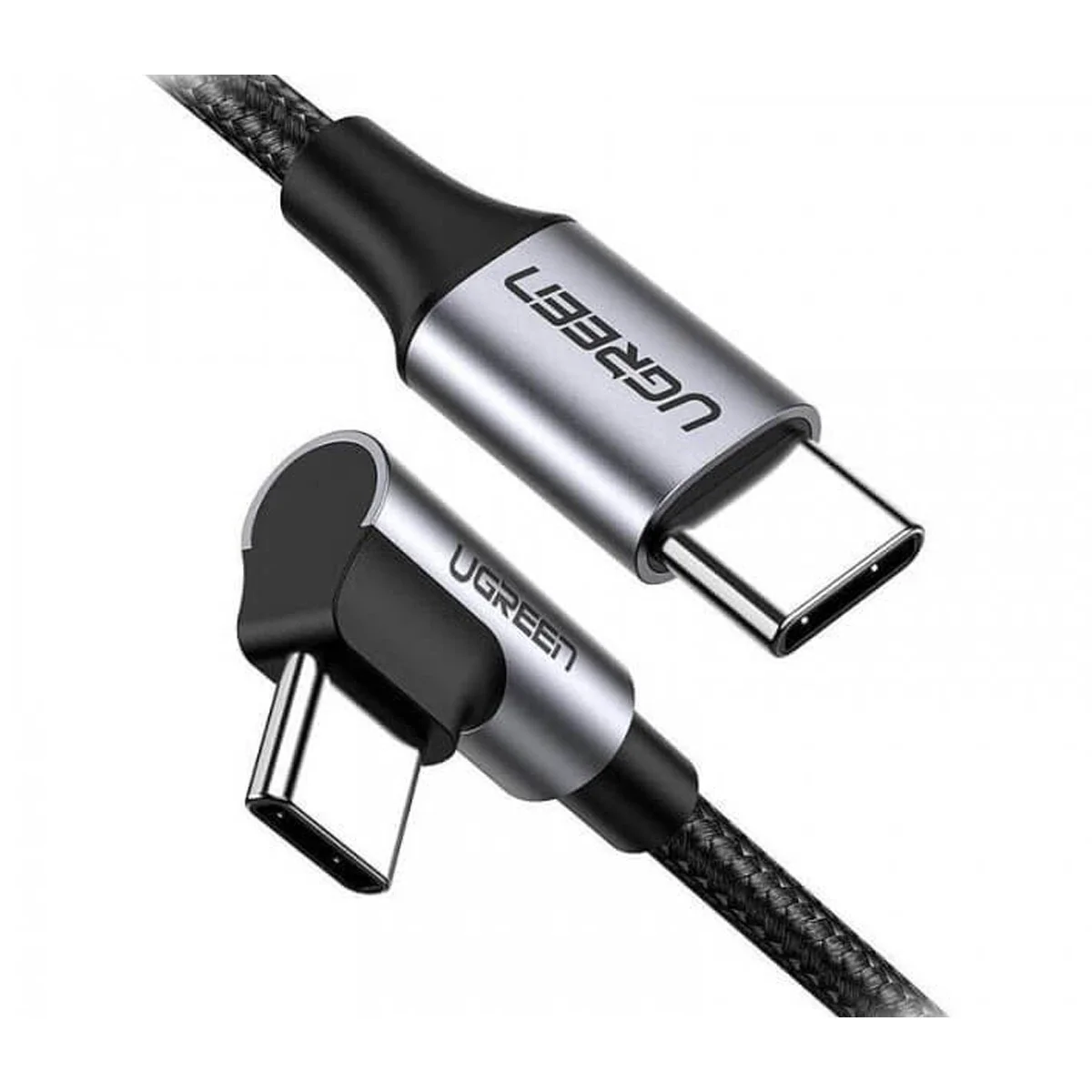 UGreen USB-C To Angled USB-C 2.0 Round Cable M/M Aluminum Shell Nickel Plating - 1m (Grey Black) (US255/50123) - Image 3