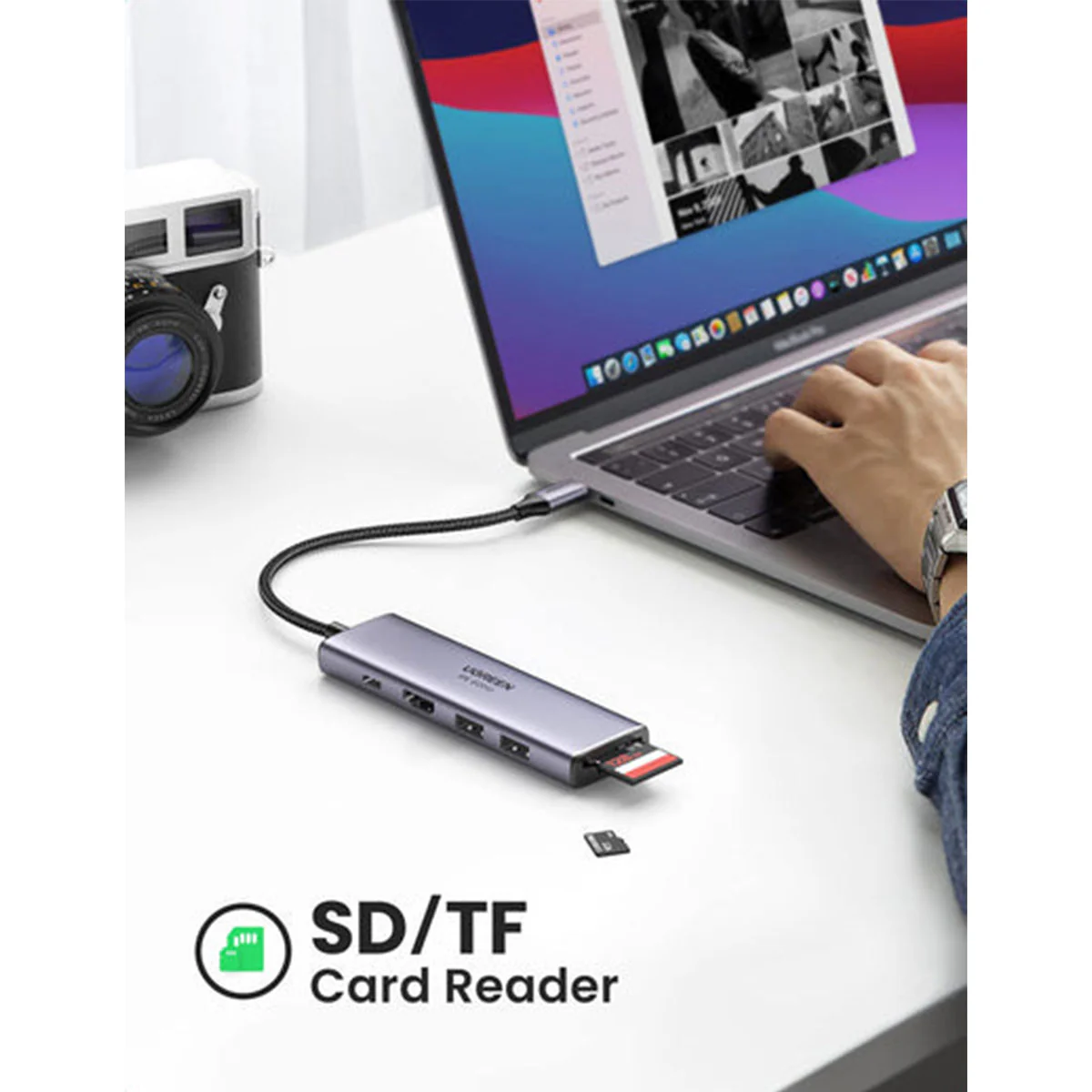 Ugreen USB-C to HDMI + 2xUSB 3.0 A + SD/TF + PD Converter (6-in-1) Multifunction Adapter (Gray) (CM511/60384) - Image 7