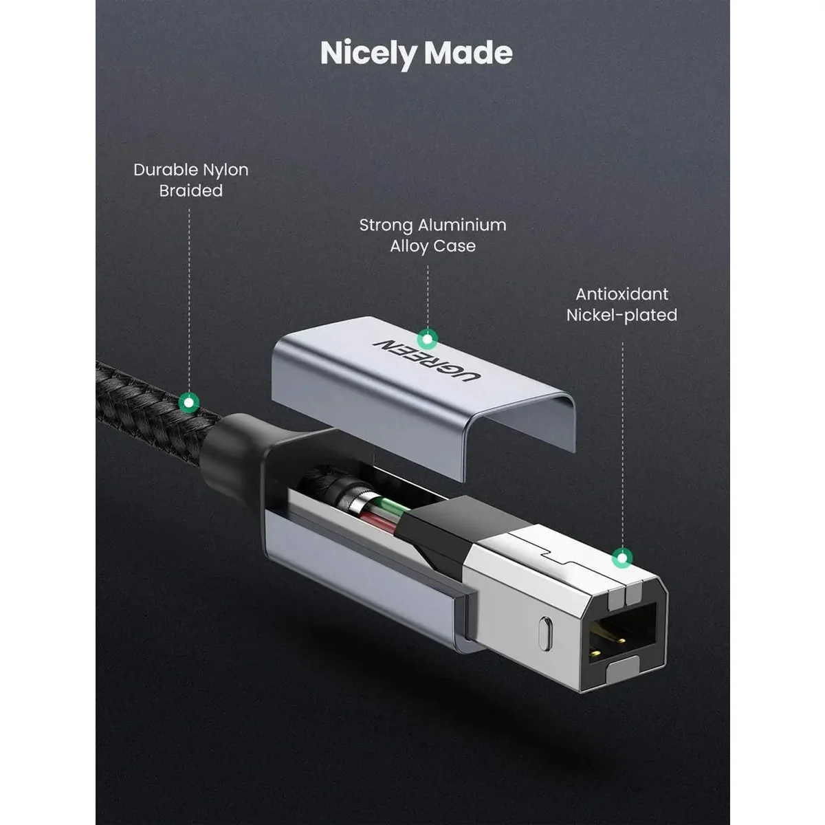 Ugreen USB-C to USB-B 2.0 Printer Cable - 2m (Black) (US370/80807) - Image 7
