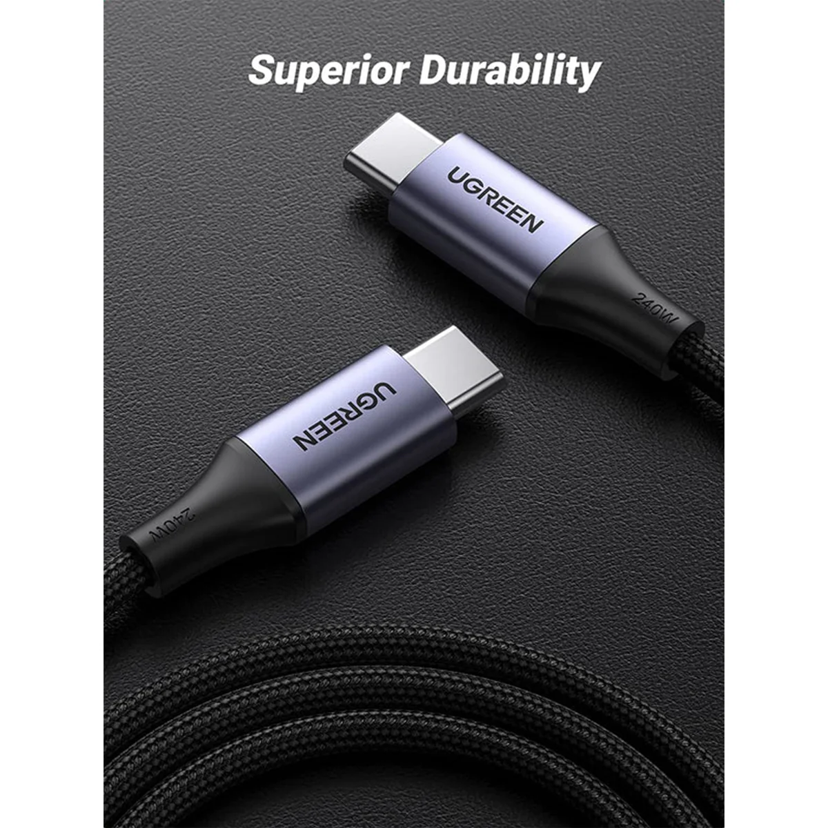 Ugreen USB-C to USB-C 240W PD Fast Charging Braided Cable - 2m (Space Grey) (US535/90440) - Image 7