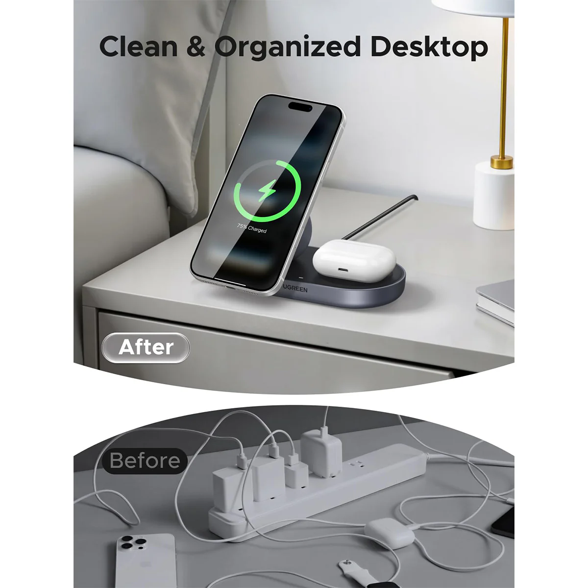 Ugreen Zapic Series 2-in-1 Magnetic Wireless Charger (Gray) (W751/85400) - Image 2