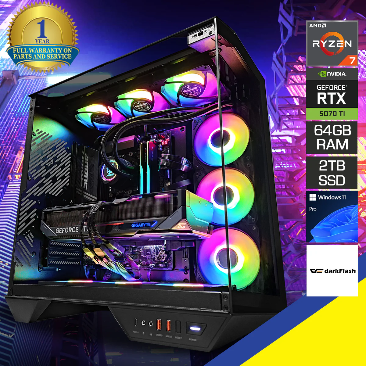 Ultra Arcee DY470 Black Desktop Gaming PC | AMD Ryzen 7 7800X3D | 64GB RAM | 2TB SSD | RTX 5070 TI | Windows 11 Pro