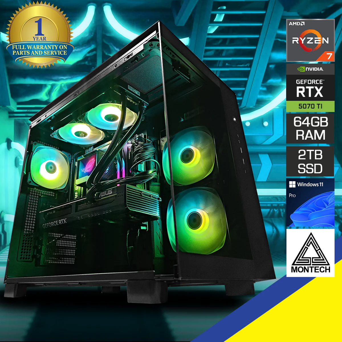 Ultra King 65 Pro Black Desktop Gaming PC | Ryzen 7 7800X3D | 64 GB RAM | 2 TB SSD | RTX 5070 Ti | Windows 11 Pro
