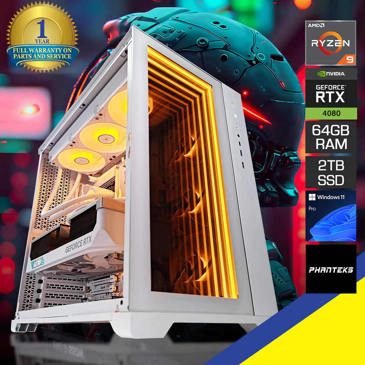 Ultra Magniumgear Neo Qube 2 White Desktop Gaming PC | AMD Ryzen 9 9900X | 64 GB RAM | 2 TB SSD | RTX 4080 Super | Windows 11 Pro