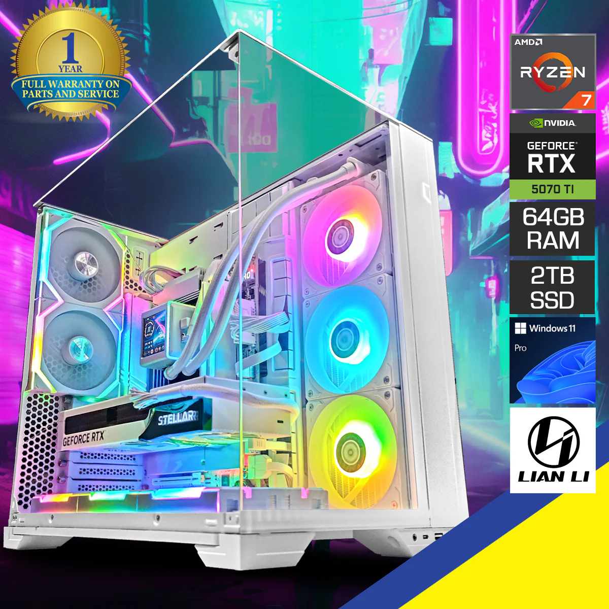 Ultra O11 Vision White Desktop Gaming PC | AMD Ryzen 7 9800X3D | 64GB RAM | 2TB SSD | RTX 5070 Ti | Windows 11 Pro
