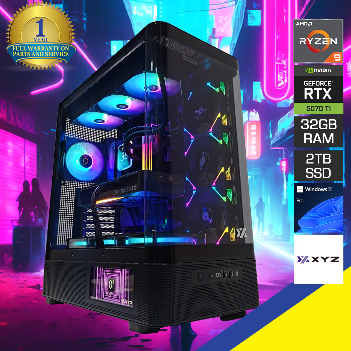 Ultra Quantum Black Desktop Gaming PC | AMD Ryzen 9 9900X | 32GB (2x16GB) RAM | 2TB SSD | RTX 5070 Ti | Windows 11 Pro