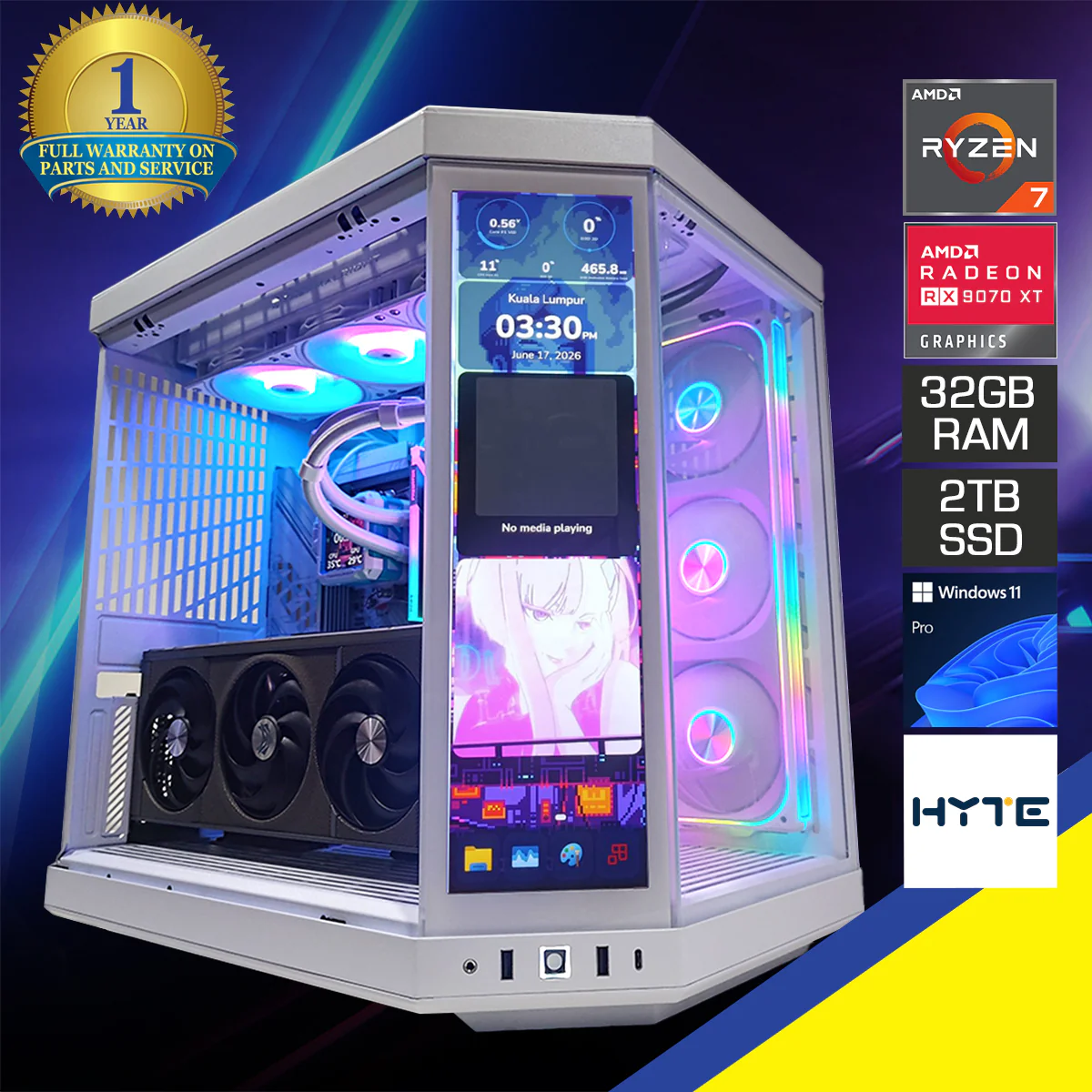 Ultra Y70 Snow White Desktop Gaming PC | AMD Ryzen 7 9800X3D  | 32GB (2X16GB) RAM | 2TB SSD| RX 9070 XT| Windows 11 Pro
