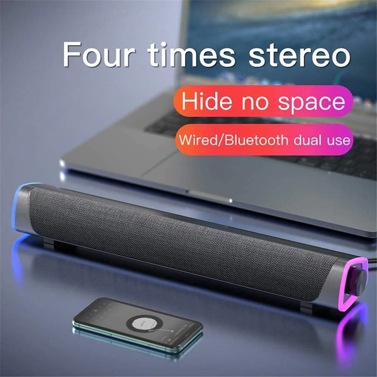 V8 RGB Bluetooth Sound Bar Speaker (Black) - Image 10