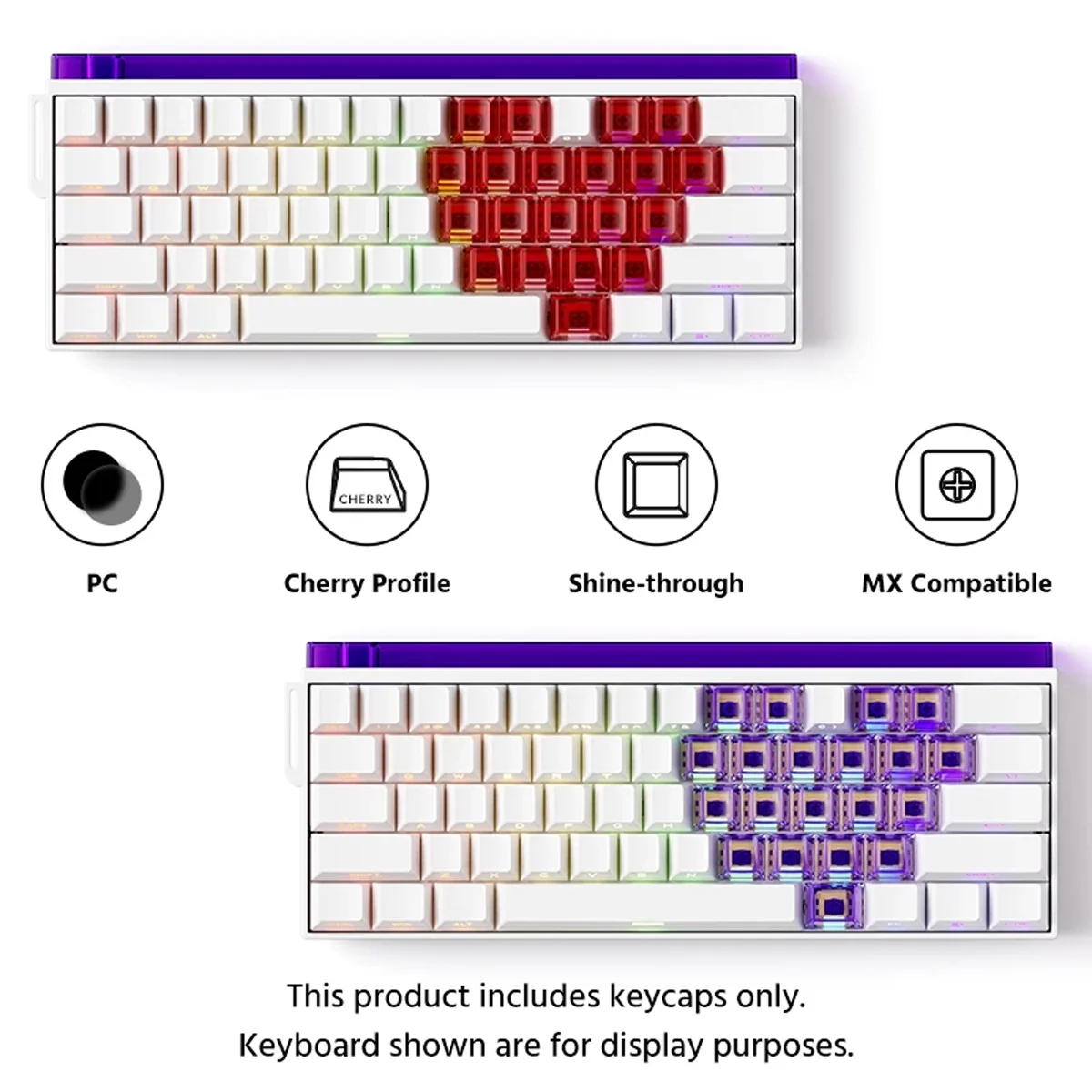 Veekos Love PC Transparent Keycap Set Cherry Profile 21 Keys (Purple, Red) - Image 2
