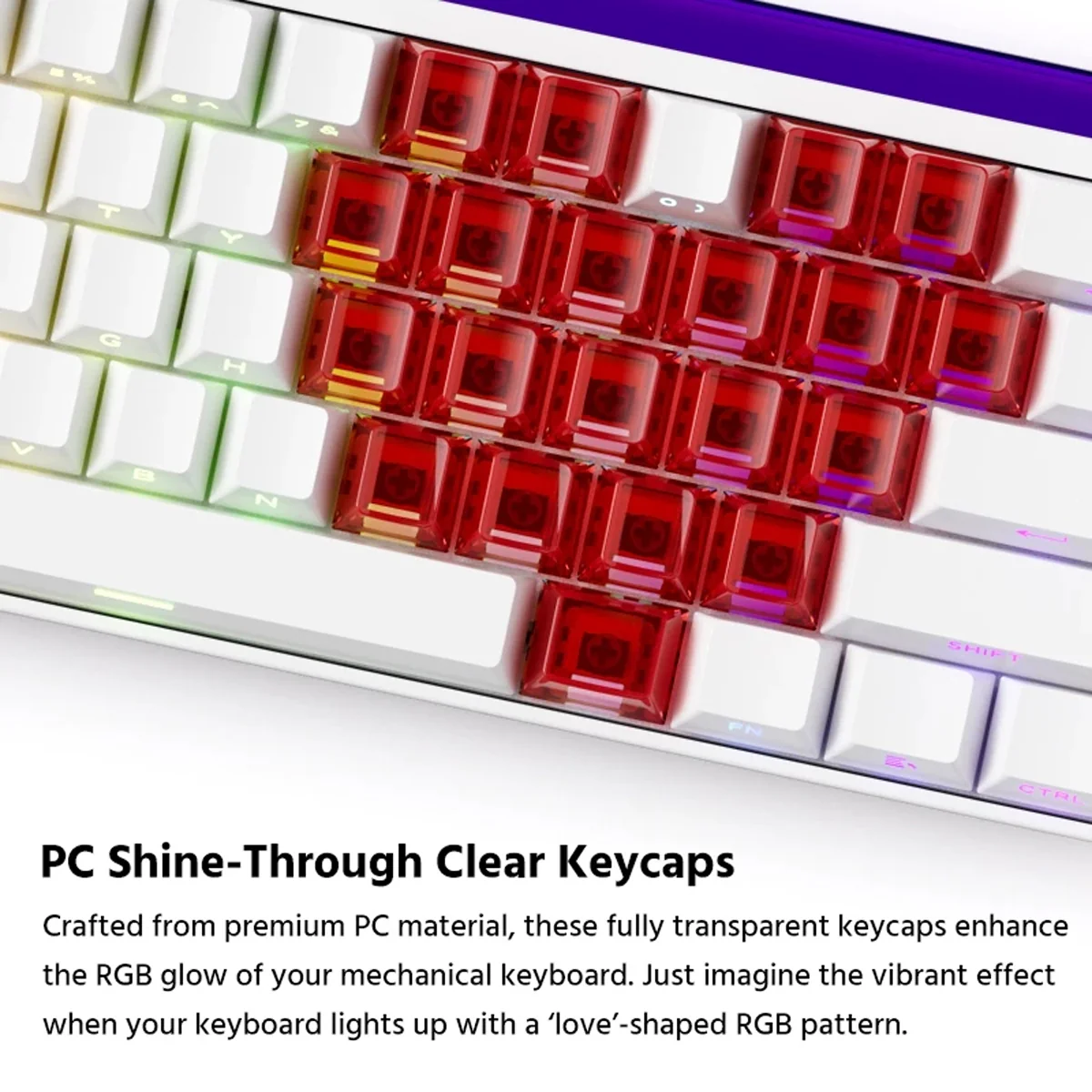 Veekos Love PC Transparent Keycap Set Cherry Profile 21 Keys (Purple, Red) - Image 3
