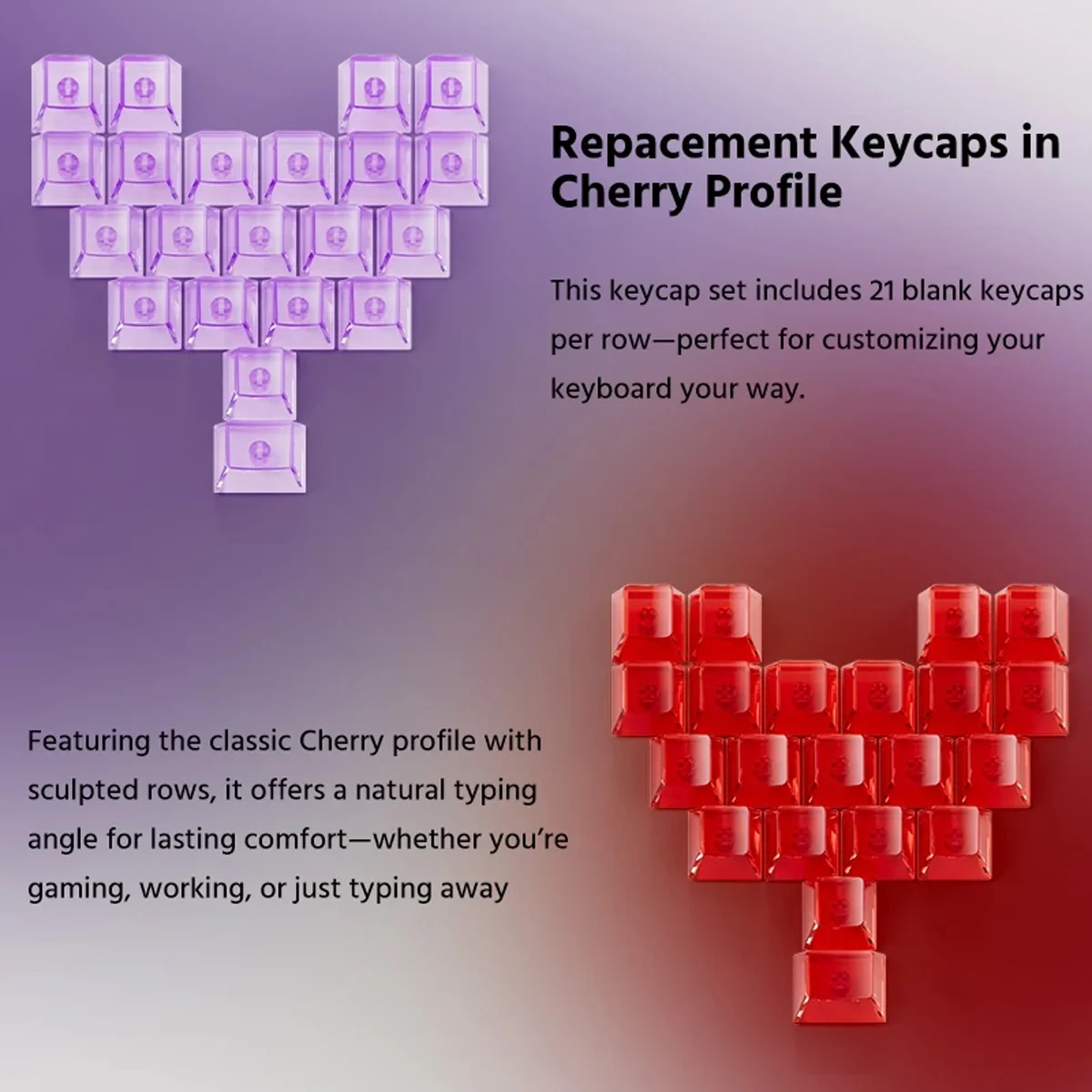 Veekos Love PC Transparent Keycap Set Cherry Profile 21 Keys (Purple, Red) - Image 4