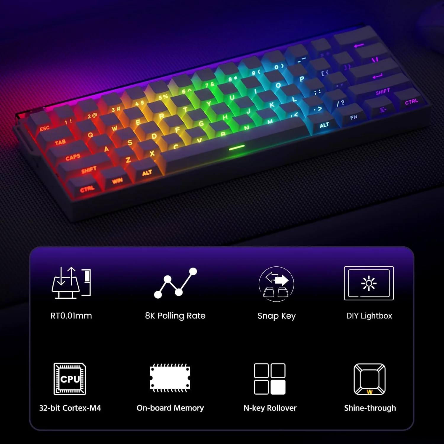 Veekos Shine60 HE Multi-Mode ARGB Backlit DIY Lightbox Hot-Swappable Magnetic Keyboard (Akko Flash Magnetic Switch) - Image 5
