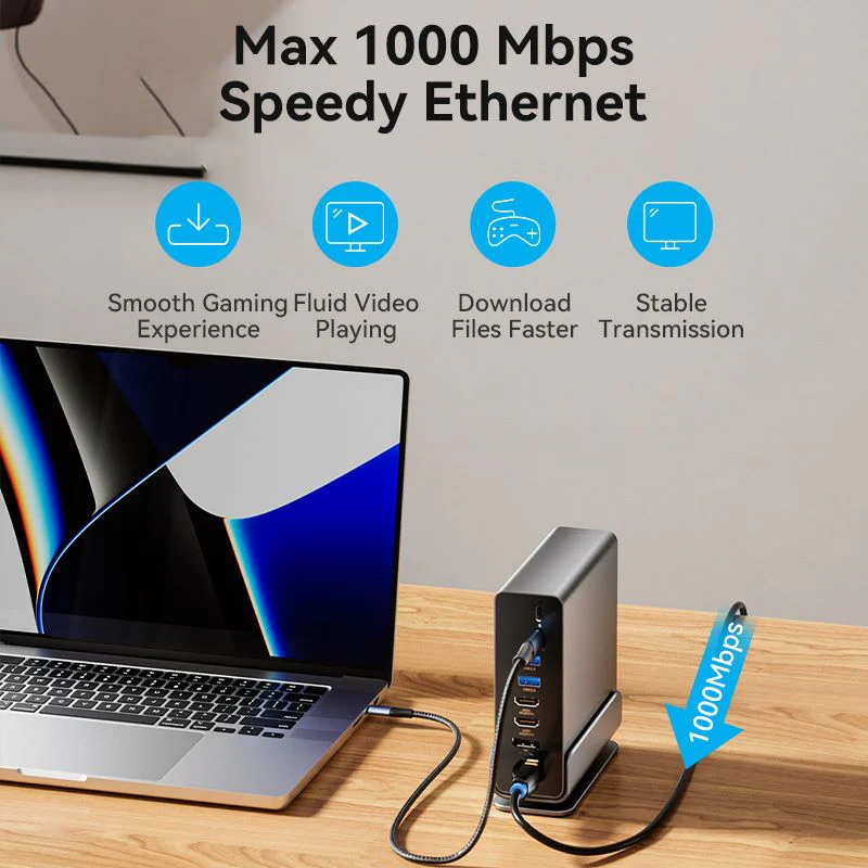 Vention 15-in-1 USB-C MST Docking Station - USB-C to DP + HDMI x 2 + USB 3.2 Gen2 Type-C + USB 3.2 Gen2 Type-A x 2 + USB 3.2 Gen1 Type-C + USB 3.0 + USB 2.0 x 2 + RJ45 + SD + TF + 3.5mm TRRS + PD (TPUH0) - Image 11