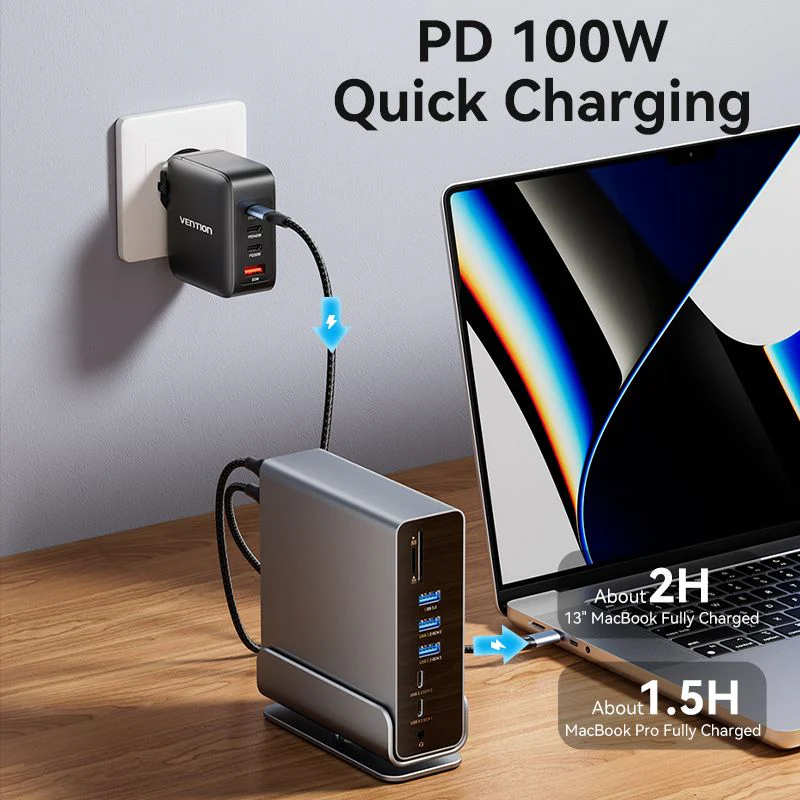 Vention 15-in-1 USB-C MST Docking Station - USB-C to DP + HDMI x 2 + USB 3.2 Gen2 Type-C + USB 3.2 Gen2 Type-A x 2 + USB 3.2 Gen1 Type-C + USB 3.0 + USB 2.0 x 2 + RJ45 + SD + TF + 3.5mm TRRS + PD (TPUH0) - Image 12