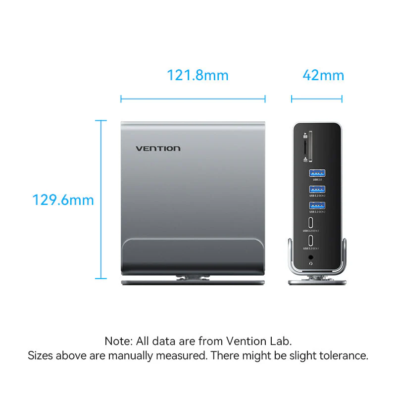 Vention 15-in-1 USB-C MST Docking Station - USB-C to DP + HDMI x 2 + USB 3.2 Gen2 Type-C + USB 3.2 Gen2 Type-A x 2 + USB 3.2 Gen1 Type-C + USB 3.0 + USB 2.0 x 2 + RJ45 + SD + TF + 3.5mm TRRS + PD (TPUH0) - Image 17