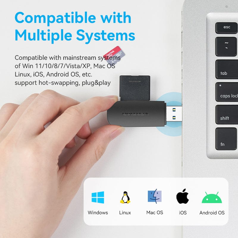 Vention 2-in-1 USB 3.0-A SD & TF Card Reader (CLGB0) - Image 4