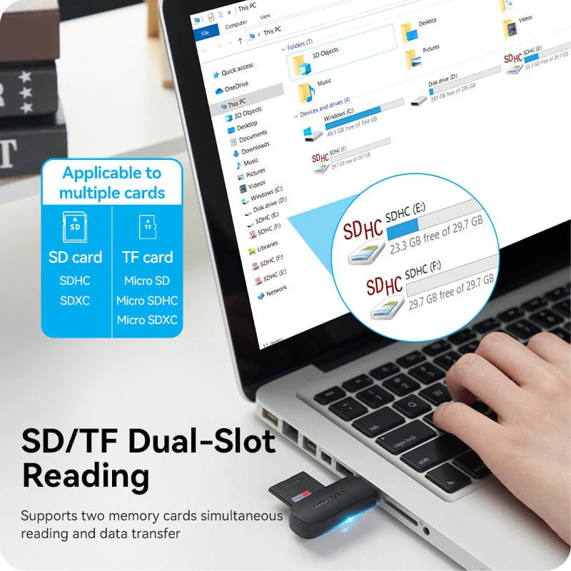 Vention 2-in-1 USB 3.0-A SD & TF Card Reader (CLGB0) - Image 7