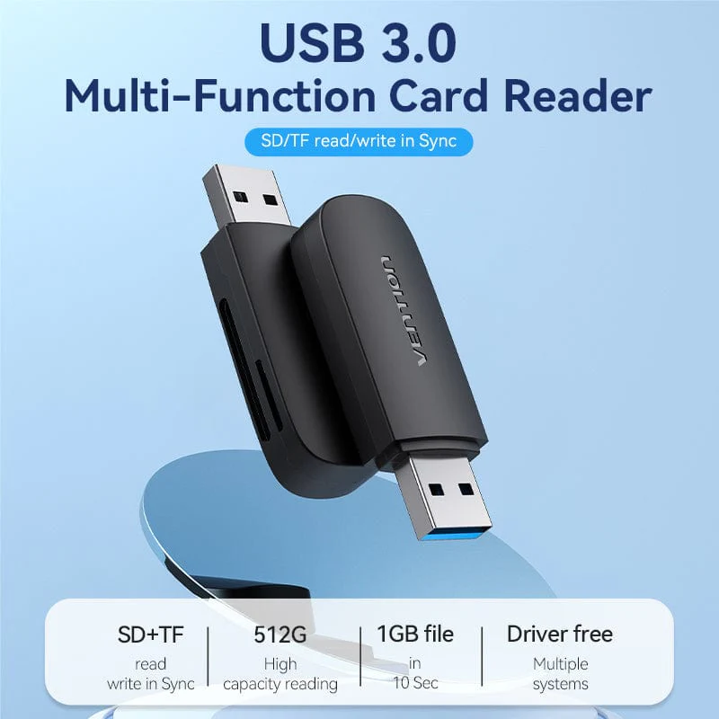 Vention 2-in-1 USB 3.0-A SD & TF Card Reader (CLGB0) - Image 8