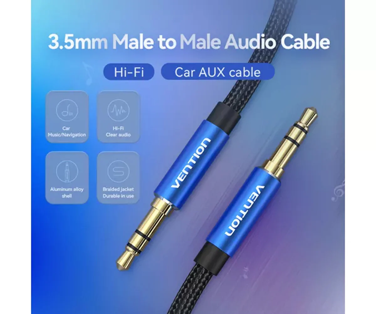 Vention 3.5mm Male to Male Audio Cable - Cotton Braided Aluminum Type 2M (BAWLH) - Image 2