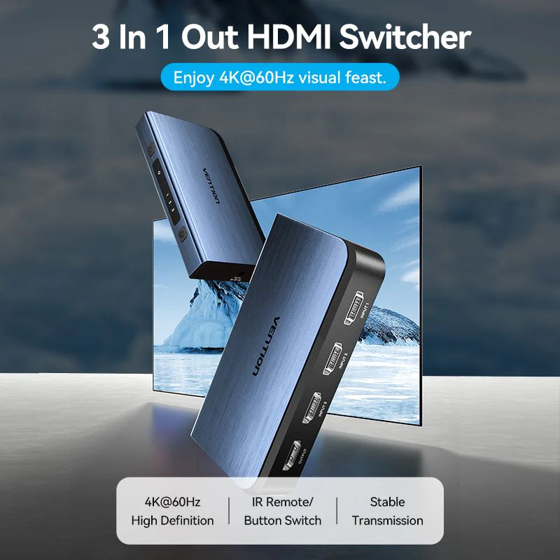 Vention 3-in-1 Out HDMI Switcher (Gray Aluminum Alloy Type, Blue Aluminum Alloy Type) - Image 2