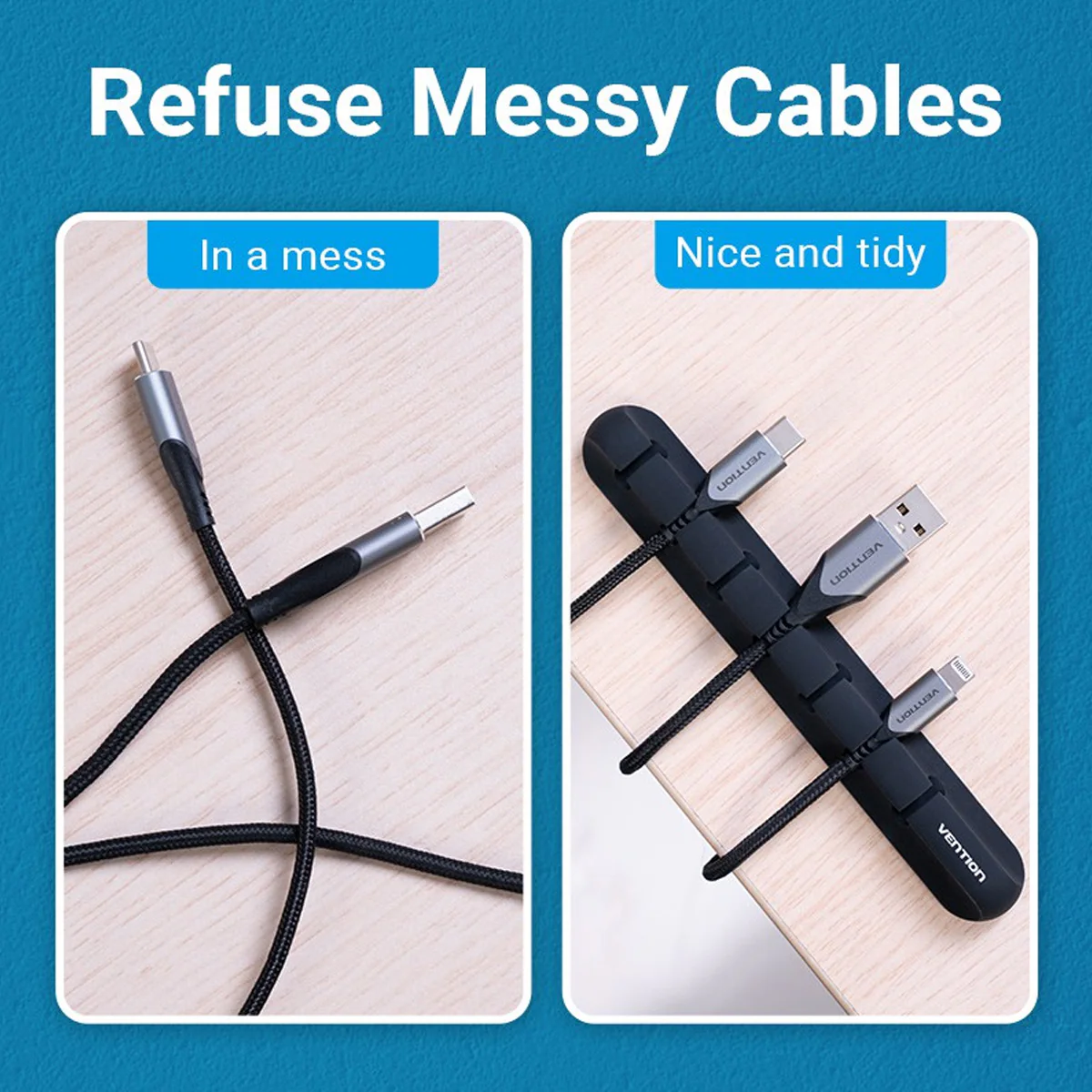 Vention 3-Port Silicone Desktop Cable Manager with 3M Strong Adhesive - 1pc, 2 pcs (KBRB0, KBRB0-2) - Image 5