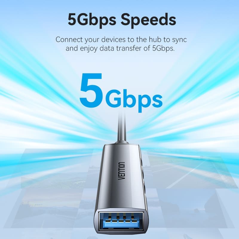 Vention 4-in-1 USB 3.0 Mini Hub - USB-A to USB 3.0 + USB 2.0 x 3 - 0.15M (CKOHB) - Image 3