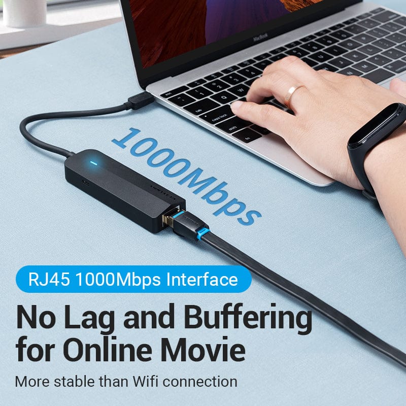 Vention 5-in-1 USB-C Hub with Gigabit Ethernet Adapter - USB-C to USB 3.0 x 3 + RJ45 + Micro-B - 0.15M (TGPBB) - Image 5