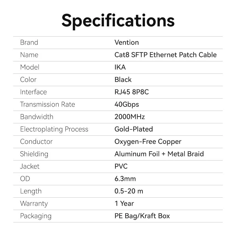 Vention Cat8 SFTP Ethernet Patch Cable - (1.5M, 3M, 5M, 10M, 15M) (IKABG, IKABI, IKABJ, IKABL, IKABN) - Image 14