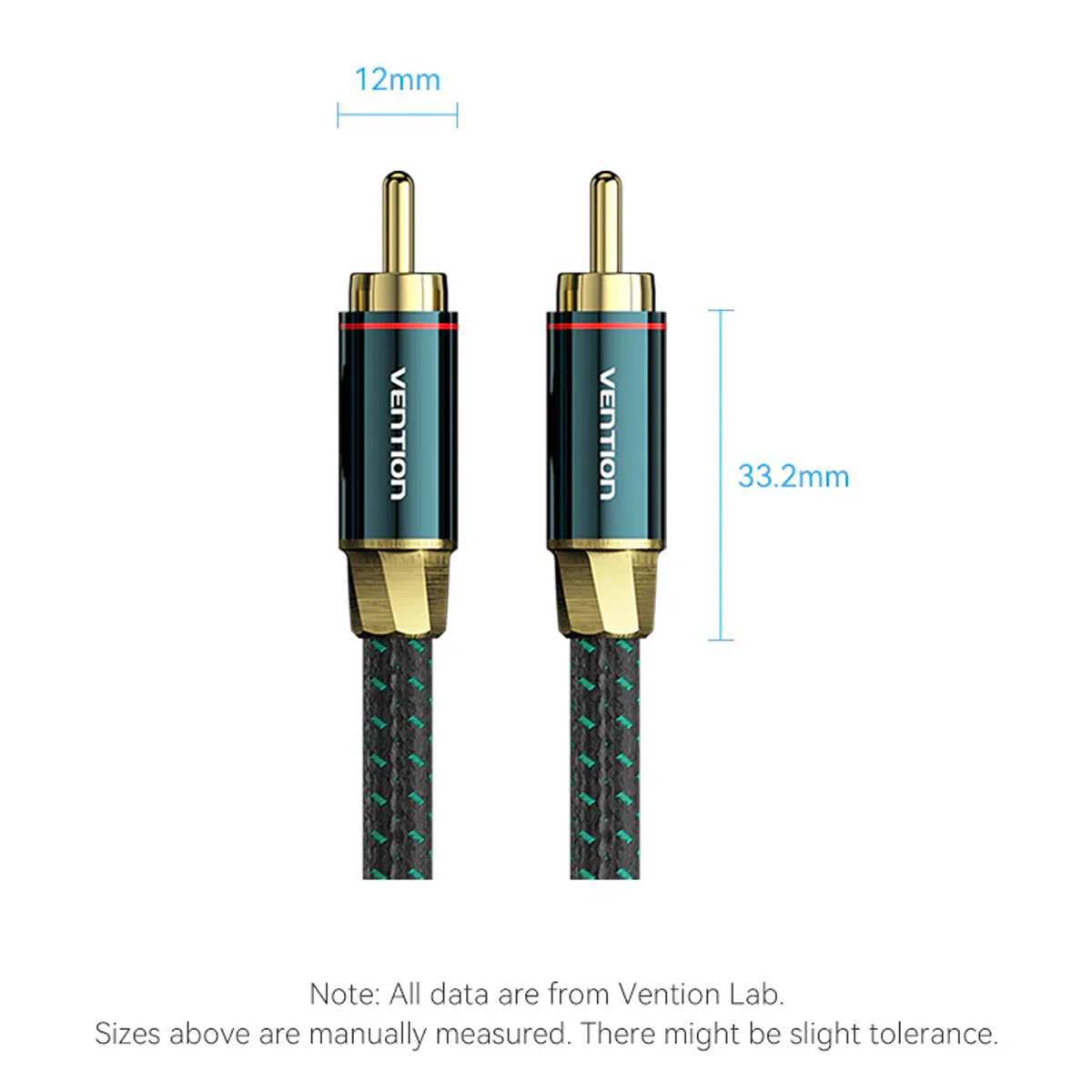 Vention Cotton Braided RCA Male to Male Coaxial Audio Cable - Green Copper Type 2M (BCTGH) - Image 2