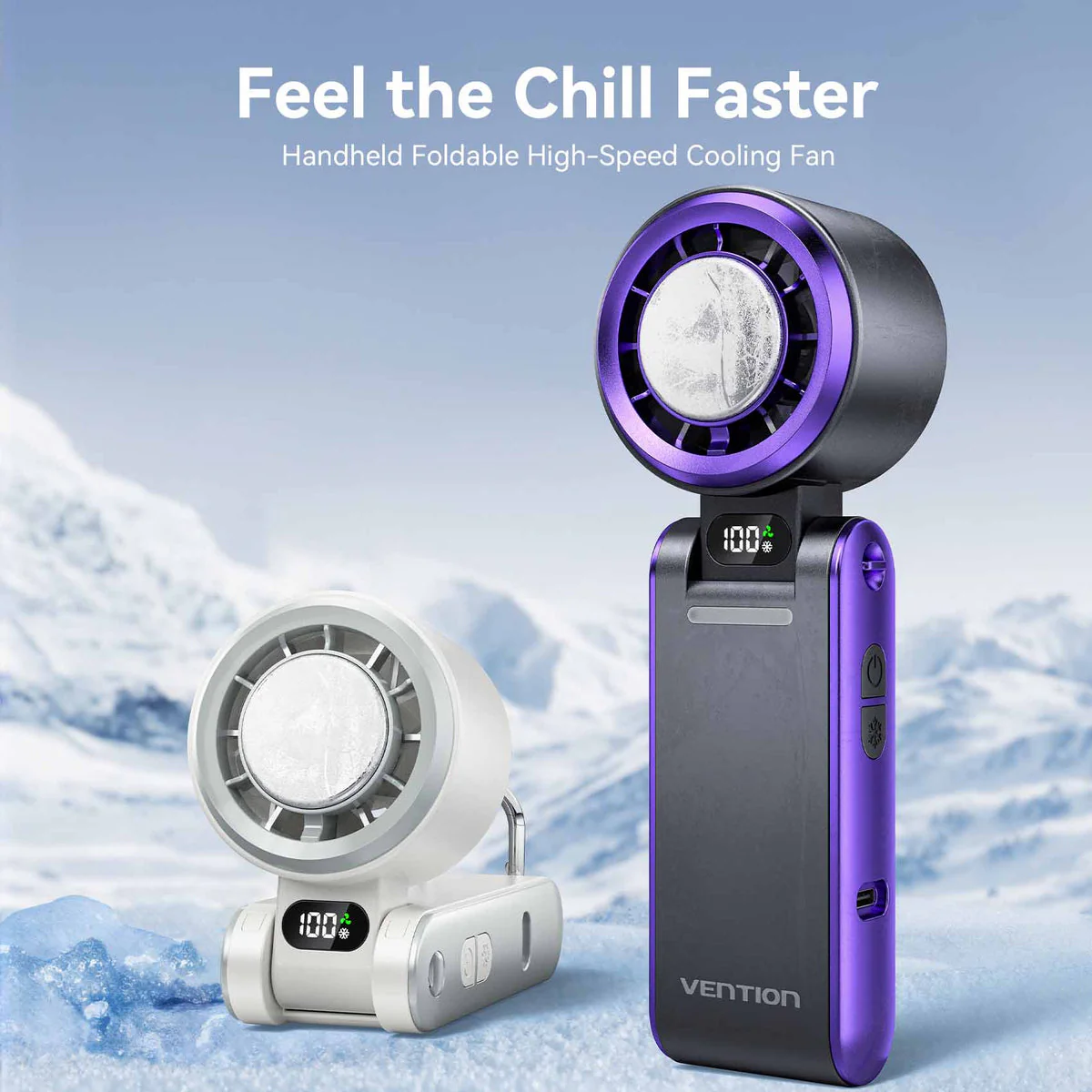 Vention Handheld Foldable High-Speed Cooling Fan (White, Black/Purple) (PBCW0, PBDV0) - Image 10