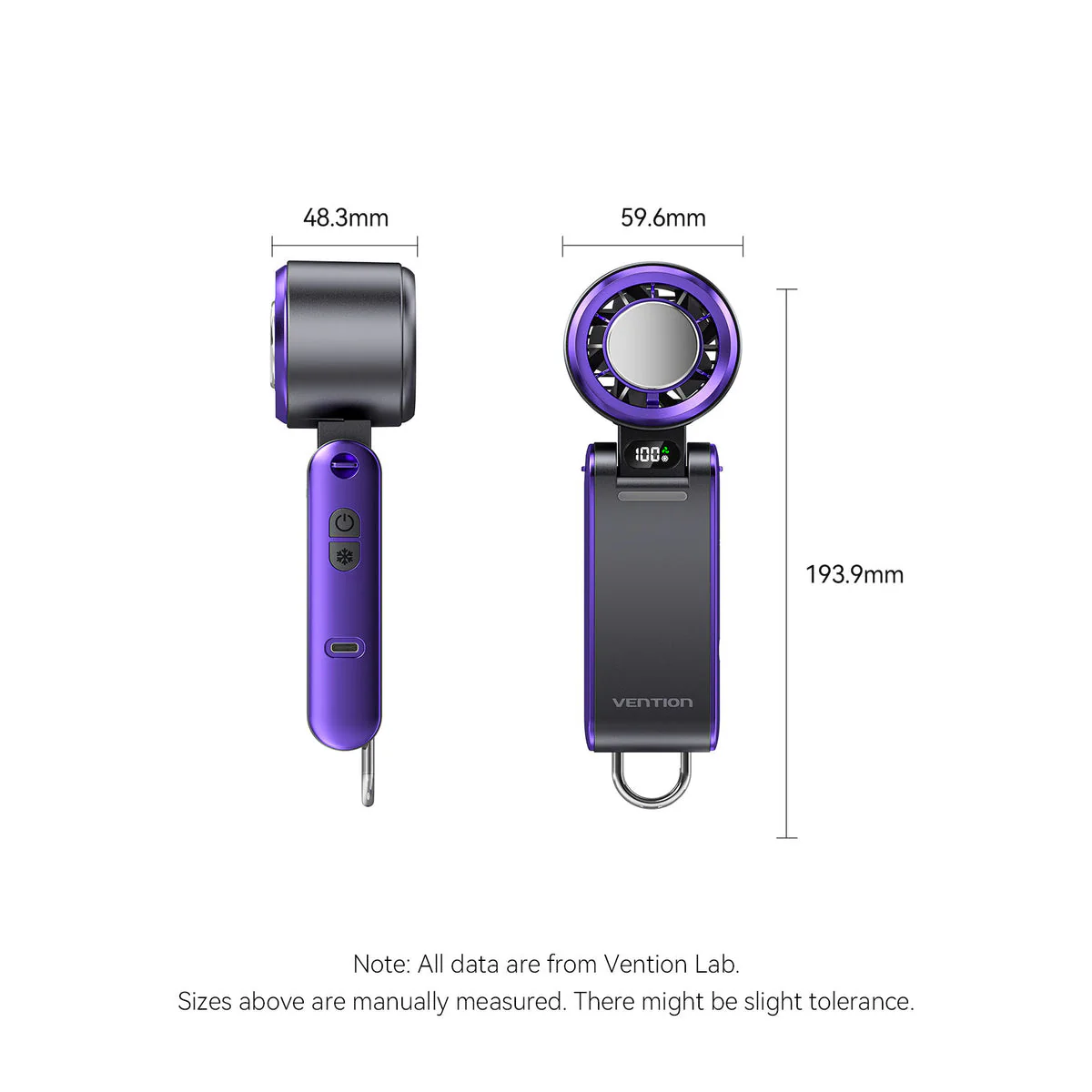Vention Handheld Foldable High-Speed Cooling Fan (White, Black/Purple) (PBCW0, PBDV0) - Image 12