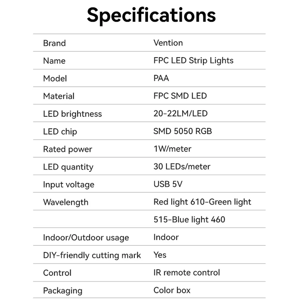 Vention RGB FPC LED Strip Lights with IR Remote & USB 5V Power Supply - 2M, 5M (PAAWH, PAAWJ) - Image 15
