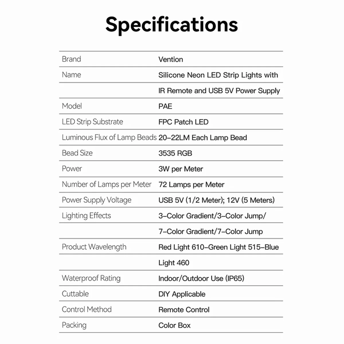 Vention Silicone Neon LED Strip Lights with IR Remote & USB 5V Power Supply - 1M, 2M  (PAEWF, PAEWH) - Image 11