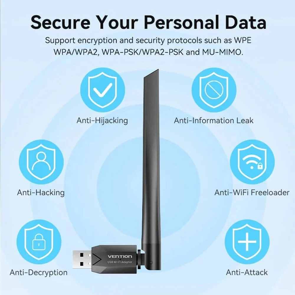 Vention USB 2.0 Type-A Wi-Fi & Bluetooth 5.0 Adapter (KDUB0) - Image 3