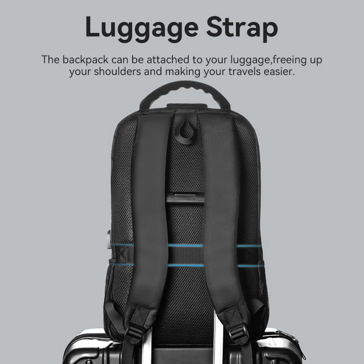 Vention Water-Repellent Laptop Backpack with USB & Lock Equipped - 20L (Black) (KRKB0) - Image 9