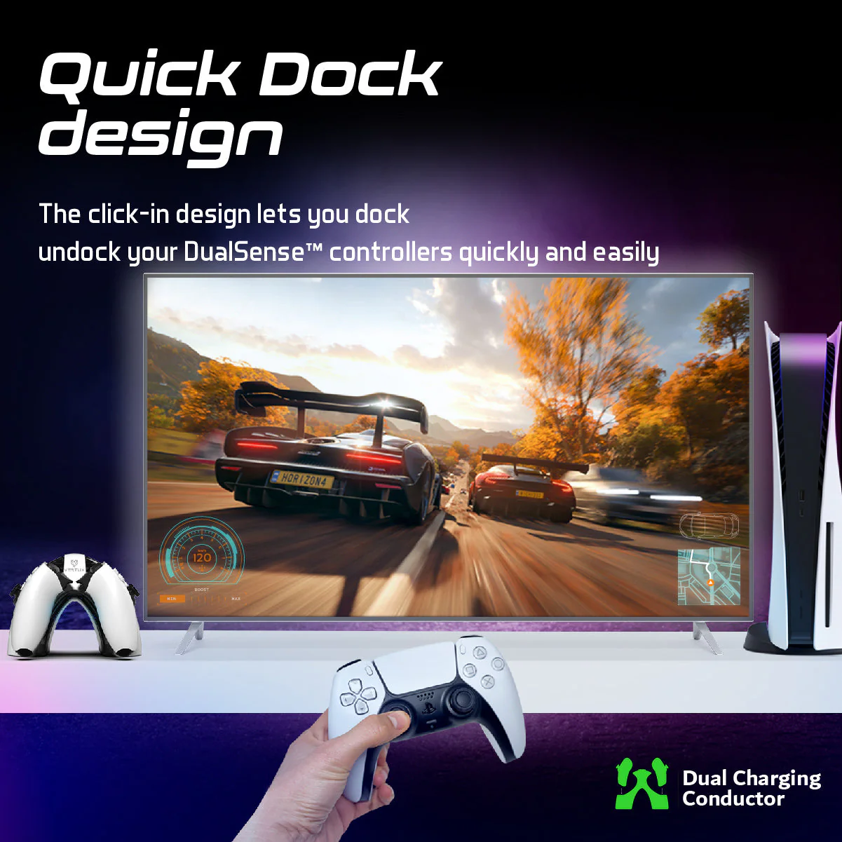 Vertux Dualdock-PS5 Dualsense Controller Charging Station (White) - Image 5