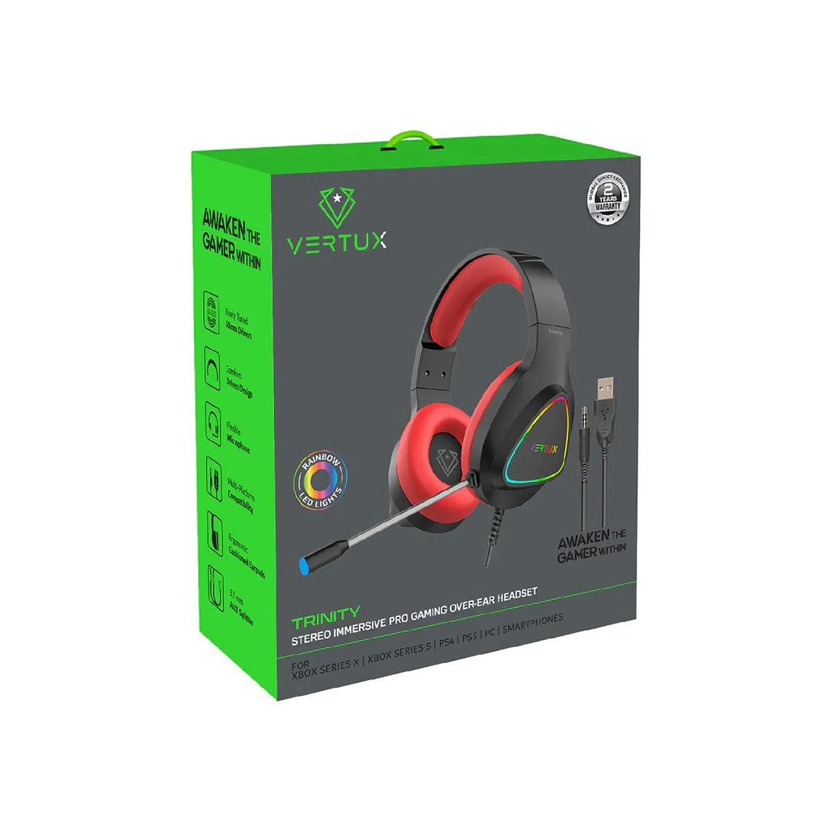 VERTUX TRINITY STEREO IMMERSIVE PRO GAMING OVER-EAR WIRED HEADPHONE (RED) - Image 7